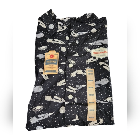 NWT Urban Pipeline Rockabilly Retro Space Cars Collard Button Up Short S… - Picture 7 of 11